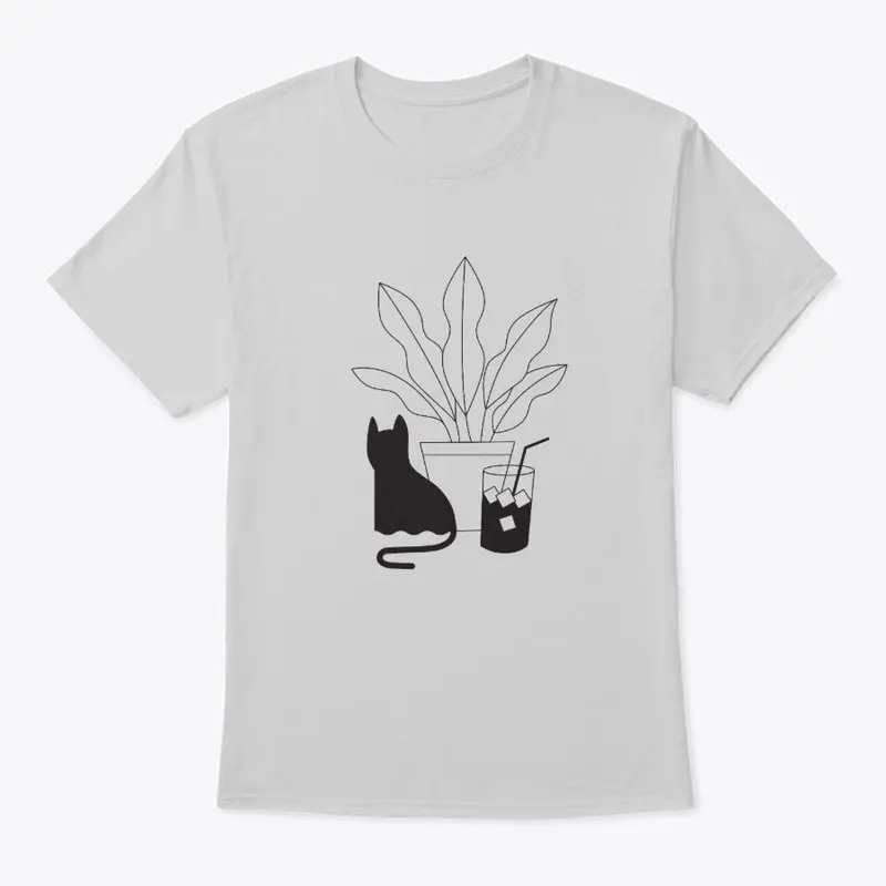 Minimal Cat, Coffee, + plant