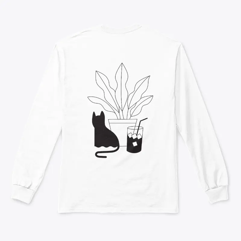 Minimal Cat, Coffee, + plant